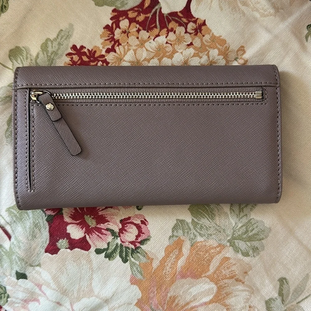 kate spade ♠️ NEW YORK Taupe Saffiano Leather Tri-Fold Cellphone Wallet